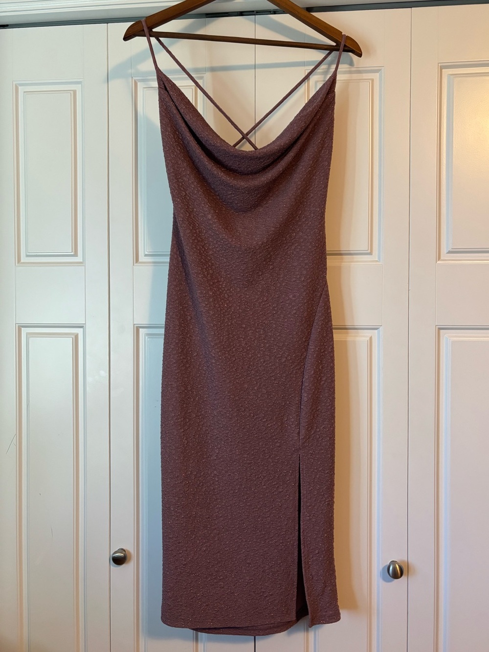 Eclipse, mauve glitter cowl neckline dress